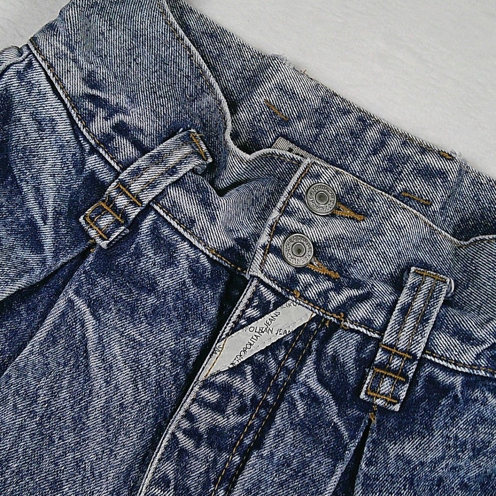 Vintage Jordache Metropolitan Acid Wash Pleated Denim Shorts High Rise Blue 23